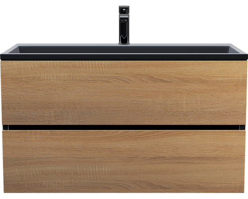 Тумба под раковину Uperwood Barsa 90 подвесная, черная, дуб сонома