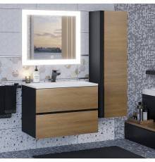 Мебель для ванной комнаты Uperwood Barsa 70 подвесная, черная, дуб сонома, раковина белая