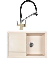 Комплект Мойка кухонная Wisent MW780-30 крем + Смеситель W4855-30-2 крем, черный