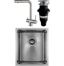 Комплект Мойка кухонная Paulmark Vista PM904438-BS брашированная нержавеющая сталь + Смеситель Skalen Sk213020-SS + Измельчитель Bone Crusher BC 810-SL Slim Line