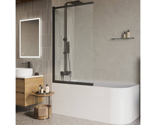 Шторка на ванну BelBagno Luce VF-11-90/145-C-NERO профиль матовый черный, стекло прозрачное