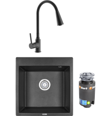Комплект Мойка кухонная Granula 5102, черный + Смеситель Frap H44 F4044-6 с гибким изливом, черный + Измельчитель Bort Titan 4000