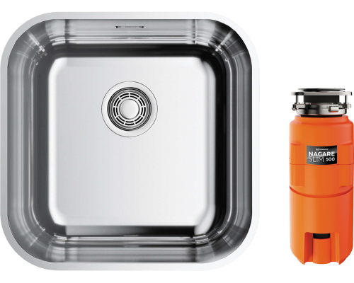 Комплект Мойка кухонная Omoikiri Omi 44-U/IF-IN Quadro нержавеющая сталь + Измельчитель Nagare slim 500