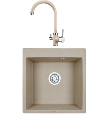 Комплект Мойка кухонная KRONA Quadrat W510-520 1 51х50 см, sand + Смеситель Brunnen H270 1 sand
