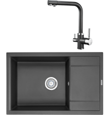 Комплект Мойка кухонная KRONA Flugel WRL780-500 1 78х50 см, black + Смеситель Brunnen H315 1 black