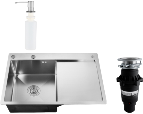 Комплект Мойка кухонная РМС MRK-7851L L c дозатором, серый + Измельчитель Bone Crusher BC 810-SL Slim Line