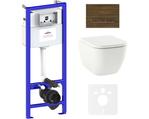 Комплект Унитаз подвесной Lavinia Boho One Compacto 3302102С с микролифтом + Система инсталляции для унитазов Relfix 38010010 + Кнопка смыва Relfix 3805005T венге