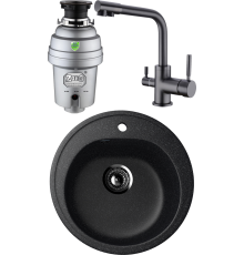 Комплект Мойка кухонная Ulgran U-101 -308 черная + Смеситель Domaci Равенна DCB 3003N черный + Измельчитель Zorg Inox D ZR-75 D