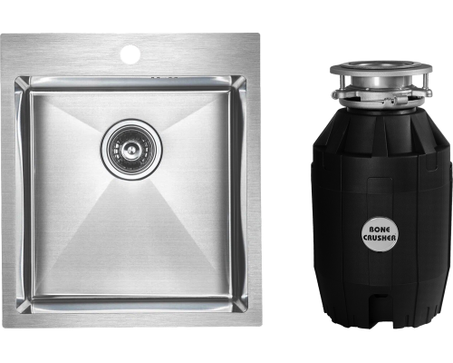 Комплект Мойка кухонная Paulmark Kroner PM214551-BS брашированная нержавеющая сталь + Измельчитель Bone Crusher BC 810-AS