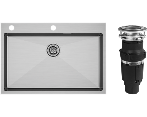 Комплект Мойка кухонная Paulmark Kroner-Edge PM777551-BS брашированная сталь + Измельчитель Bone Crusher BC 610-AS