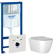Комплект Унитаз подвесной Ideal Standard I Life B T461401 безободковый, euro white + Крышка T500301 с микролифтом + Инсталляция Grohe Rapid SL 38775001H 4 в 1 с кнопкой смыва и шумоизоляцией