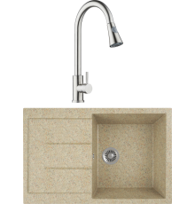 Комплект Мойка кухонная Domaci Бьелла DMC-25-302 песочная + Смеситель Равенна D99-120st