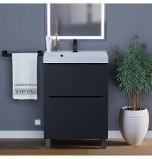 Тумба с раковиной Uperwood Tanos 60 напольная, черная матовая, 2 ящика