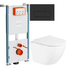 Комплект Унитаз подвесной BelBagno Uno BB3105CHR/SC + Инсталляция VitrA V-Fix Core 732-5800-01PV + Кнопка Root Square 740-2311 черная матовая
