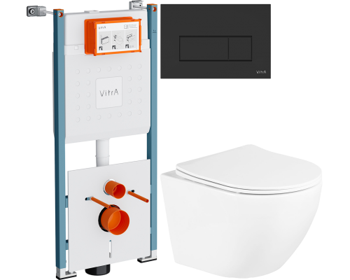 Комплект Унитаз подвесной BelBagno Uno BB3105CHR/SC + Инсталляция VitrA V-Fix Core 732-5800-01PV + Кнопка Root Square 740-2311 черная матовая Комплект Унитаз подвесной BelBagno Uno BB3105CHR/SC + Инсталляция VitrA V-Fix Core 732-5800-01PV + Кнопка Root Square 740-2311 черная матовая