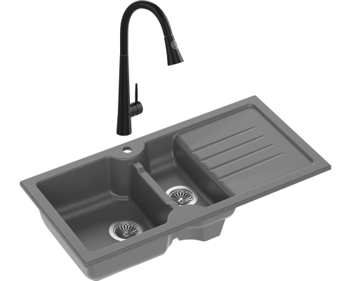 Комплект Мойка Domaci Сиена 54100-112 антрацит + Смеситель Ливорно WFD04098 черный