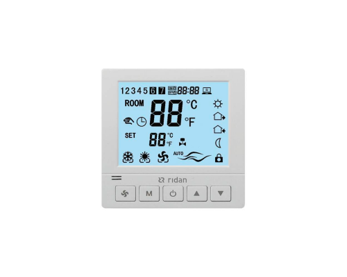 Электронный термостат Ридан Greencon-R 230V, 3 скорости вентилятора, RS485 Modbus, встраиваемый 193B0942R Электронный термостат Ридан Greencon-R 230V, 3 скорости вентилятора, RS485 Modbus, встраиваемый 193B0942R