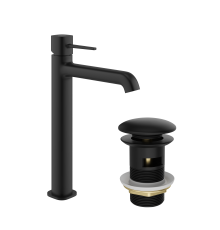 Смеситель для раковины STWORKI Эстерсунд, S31020BK + донный клапан SW-001BK черный матовый