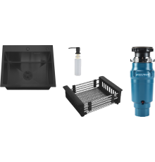 Комплект Мойка кухонная РМС MR-5050BL c корзиной и дозатором, графит + Измельчитель Paulmark Intenso I-400