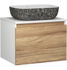 Тумба с раковиной Bauedge Dream Blackwood 60 подвесная, белая, дуб, 1 ящик, раковина Stil NQ0002