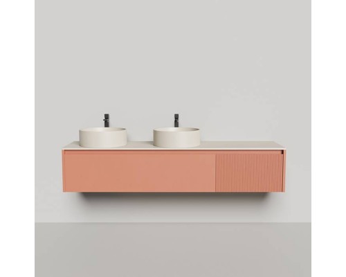 Salini Domino Тумба со столешницей и двумя раковинами,  200х50х40см., из S-Stone в сборе; крепеж; металл/ сифон; фасад Ral3012, столешница: Ral9001. 27D120 Ral3012+Ral9001,  130112SMRF RAL9001,  16231RM RAL9001