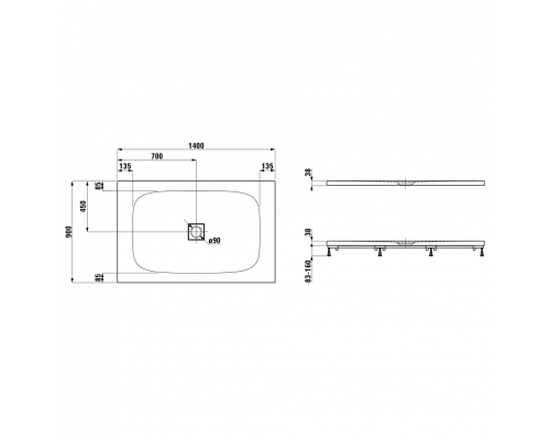 Laufen Solutions Поддон прямоугольный ультратонкий , из материала Marbond 1400х900х38 мм, d90мм, цвет: белый. 2.1544.5.000.000.1,  2.9512.7.000.000.1