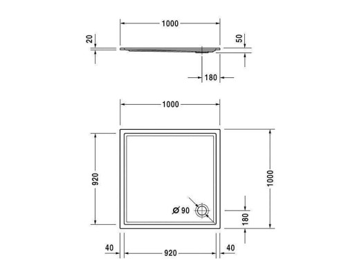 Duravit Starck Slimline Поддон акриловый квадратный 100x100х5см., d:9см., цвет: белый. 720116000000000