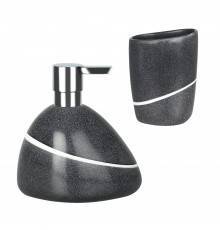 Набор Стакан Spirella Etna Stone 1013642 серый + Дозатор 1013643 серый, хром
