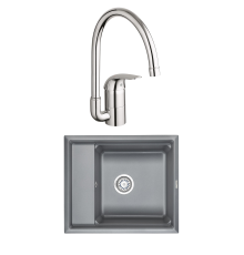 Комплект Мойка Granula Kitchen Space 6004, алюминиум + Смеситель Grohe Euroeco