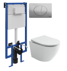 Комплект Унитаз подвесной Ceramicanova Uno Rimless CN11001 белый + Инсталляция STWORKI + Кнопка 230823 хром матовый