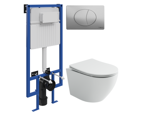 Комплект Унитаз подвесной Ceramicanova Uno Rimless CN11001 белый + Инсталляция STWORKI + Кнопка 230823 хром матовый