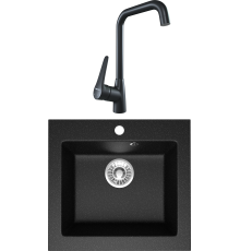 Комплект Мойка кухонная Domaci Болонья М-35-002 черная + Смеситель STWORKI WFD04007GA черный матовый