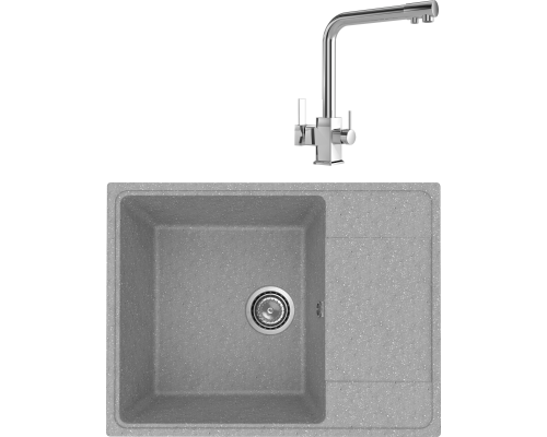 Комплект Мойка кухонная Practik PR-M 650-003 светло-серая + Смеситель MEGA Life MG-TK06 хром