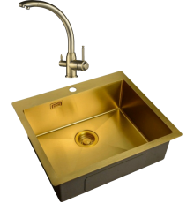 Комплект Мойка кухонная Zorg Light ZL R 590510 BRONZE + Смеситель Steel Hummer SH 699 BRONZE бронза