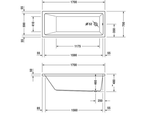 Duravit Vero Air Ванна акриловая 170x70cм, встраиваемая, цвет: белый. 700411000000000