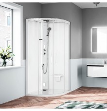 Novellini Glax Душевая кабина 100х100х224см., Standart с крышей , смеситель термостатический, Hammam и сиденье, цвет: белый матовый/стекла прозрачные. G21R109T5-1UU