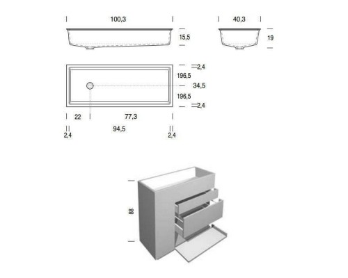 NOORTH milldue edition TOUCH Комплект мебели 100х40х88см, напольный, 3 ящика, слив в пол, раковина Milltek, смеситель H2O, цвет: Fango матовый. 9612, 2917.2.21 NOORTH milldue edition TOUCH Комплект мебели 100х40х88см, напольный, 3 ящика, слив в пол, раковина Milltek, смеситель H2O, цвет: Fango матовый. 9612, 2917.2.21