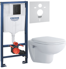 Комплект Унитаз подвесной Duravit D-code 45700900A1 безободковый + Инсталляция Grohe Solido 38811KF0 3 в 1 с кнопкой смыва + Шумоизоляция 37131000