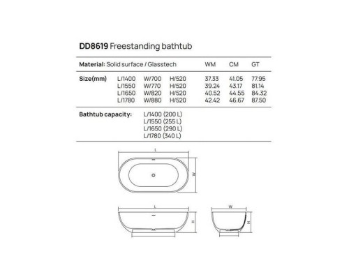 Dea Design Shadow Ванна 165x82x52см., отдельностоящая, цвет: grey. DD8619 1650 3