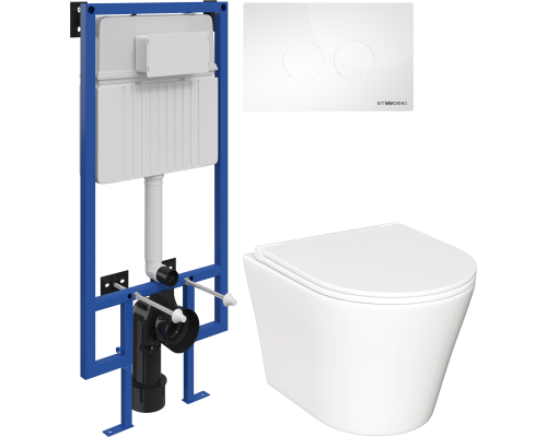 Комплект Унитаз подвесной Ceramicanova Forma CN3011 с микролифтом + Инсталляция STWORKI 510162 + Кнопка Хельсинки 500470 белая