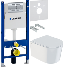 Комплект Унитаз подвесной IDDIS Stone STORDSEi25 + Инсталляция Geberit Duofix Delta 458.149.21.1 с кнопкой смыва, хром + Шумоизоляция 156.050.00.1