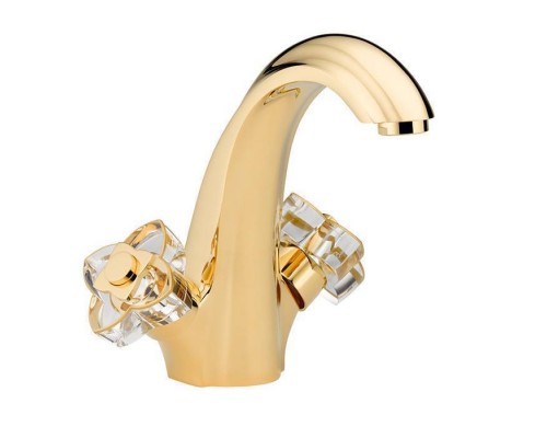 THG Petale de Cristal clair lisere dore Смеситель для раковины, 1 отв., цвет: золото/прозрачный хрусталь с золотым декором. U6E-F01-2155 THG Petale de Cristal clair lisere dore Смеситель для раковины, 1 отв., цвет: золото/прозрачный хрусталь с золотым декором. U6E-F01-2155