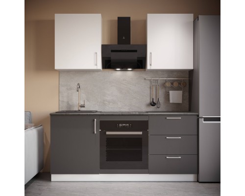 Кухонный гарнитур Domaci Болонья 180 см, фасад графит, белый, ручка хром, столешница луна KUH-767519