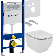 Комплект Унитаз подвесной Ideal Standard Tesi T354601 с микролифтом + Инсталляция Geberit Duofix Delta 458.149.21.1 с кнопкой смыва, хром + Шумоизоляция 156.050.00.1