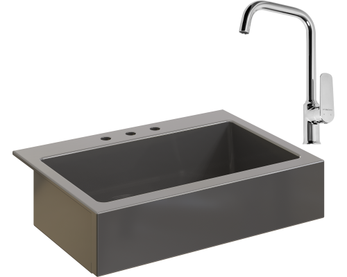 Комплект Мойка кухонная Domaci Сиена 50186-112 с 3 отверстиями, антрацит + Смеситель STWORKI WFD04005GA