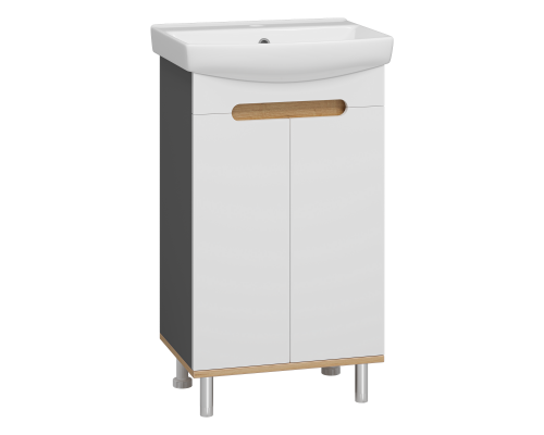 Тумба под раковину без столешницы Misty Сканди 50 напольная, белая, дуб крафт золотой, антрацит