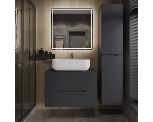 Мебель для ванной комнаты Orange Line 80 подвесная, 2 ящика, матовый графит с раковиной B03-600W