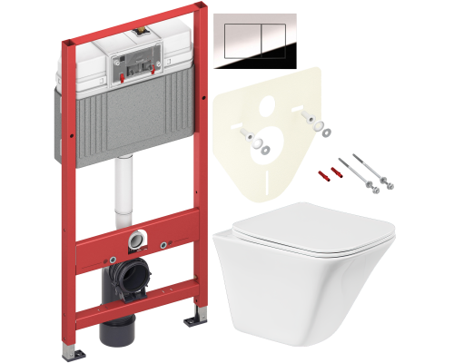Комплект Унитаз подвесной BelBagno Marmi BB052CHR + Крышка BB052SC с микролифтом + Инсталляция TECE Now 9400412 4 в 1 с кнопкой смыва Комплект Унитаз подвесной BelBagno Marmi BB052CHR + Крышка BB052SC с микролифтом + Инсталляция TECE Now 9400412 4 в 1 с кнопкой смыва