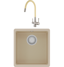 Комплект Мойка кухонная Lemark Sinara 400-U 9910062 бежевая + Смеситель Comfort LM3075BN-Beige с гибким изливом, никель, бежевый