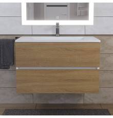 Тумба с раковиной Uperwood Barsa 80 подвесная, белая, дуб сонома, раковина Next белая
